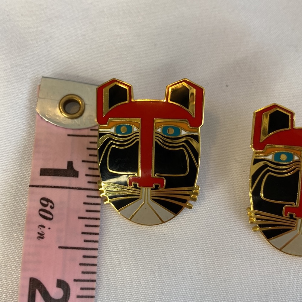 Laurel Burch Miikio Vintage Red Black Gold Enamel Cat Earrings Stud - Picture 5 of 5
